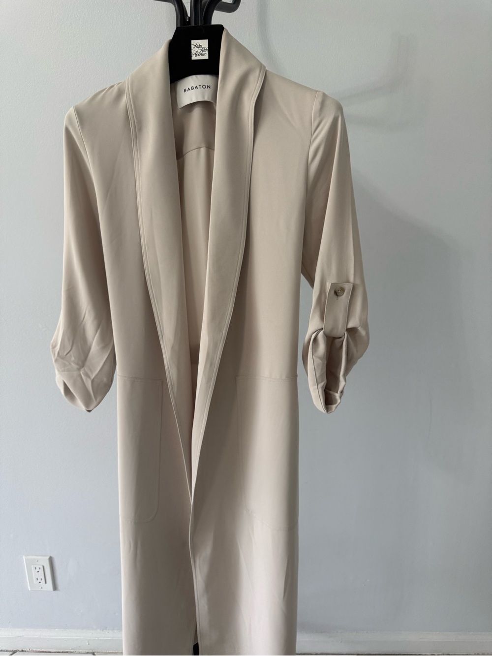 Babaton Light Beige Longline Shawl Collar Trench Coat